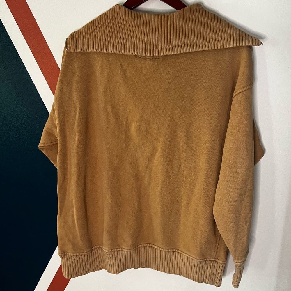aerie Women's Zip-Up Sailor Collar Sweater in Camel - Picture 5 of 5